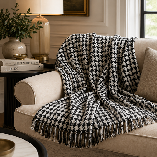 Black and White Houndstooth Cotton Throw Blanket - 50"x60"