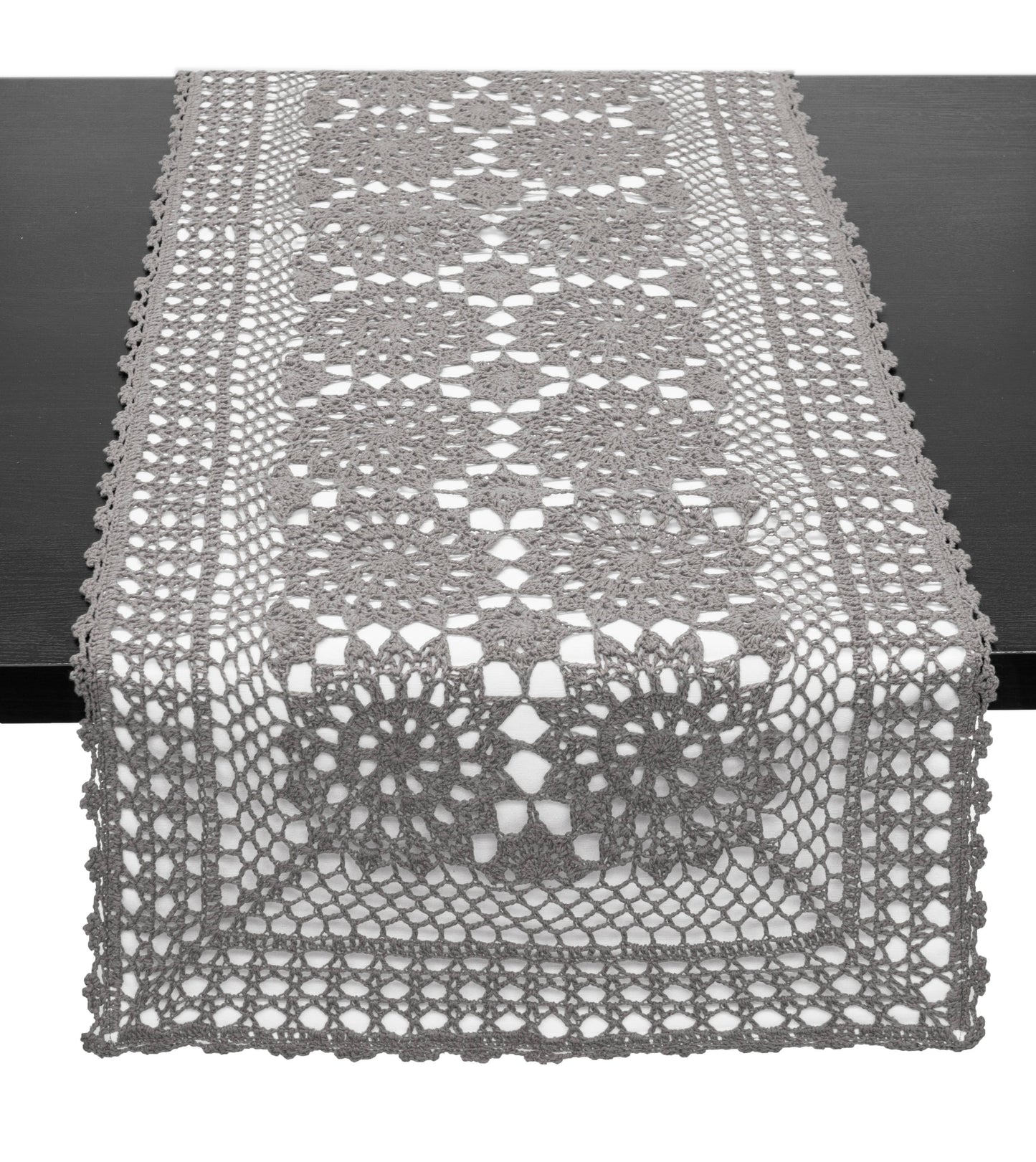 RNR0001 - Green Hand Crocheted Mandala Cotton Table Runner, 16"Wx72"L