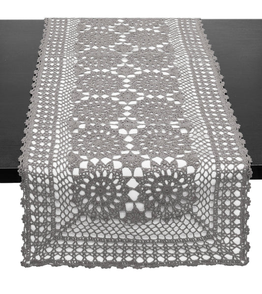 RNR0001 - Green Hand Crocheted Mandala Cotton Table Runner, 16"Wx72"L