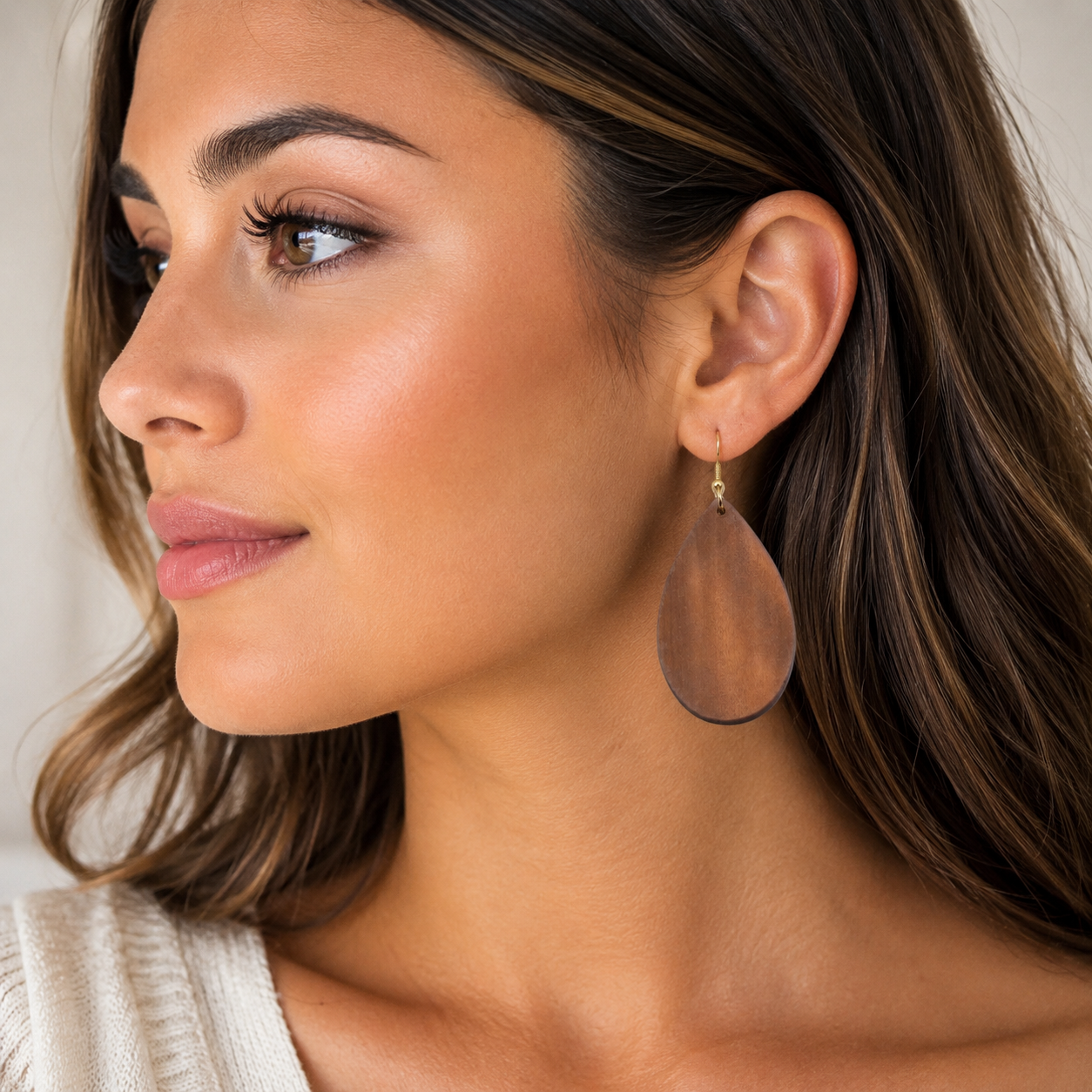 Brown Teardrop Wood Dangle Earrings