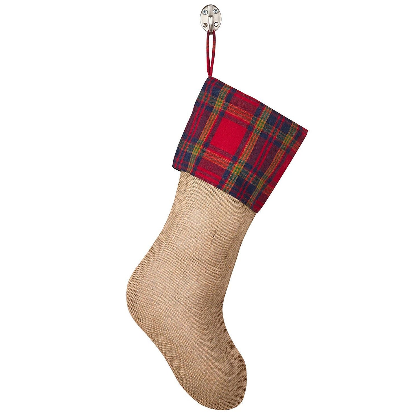 8054 - Red Classic Plaid Jute Natural Christmas Stocking