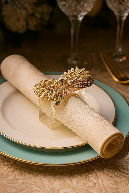 CH033 - Pearl Seashell Gold Napkin Ring Holder