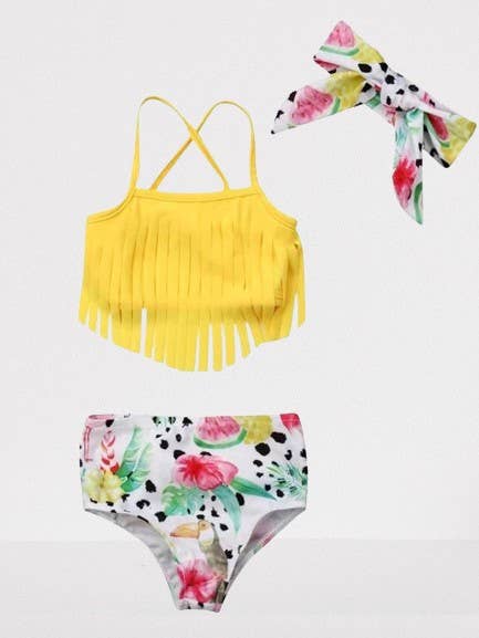 Yellow Fringe Tropical 3cs Baby Swimwear Set