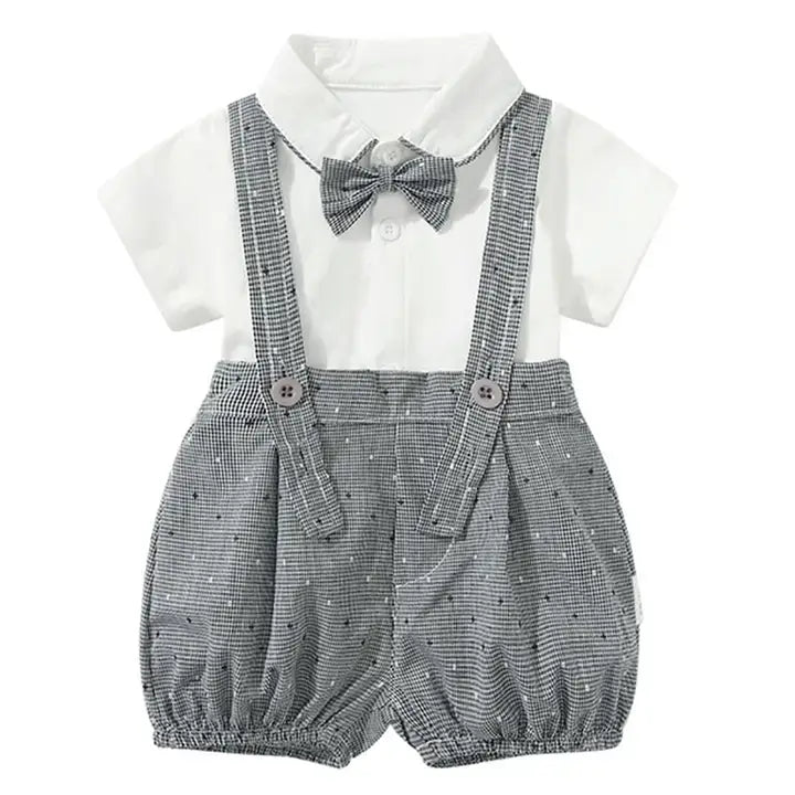 White-Grey Formal Wear Cotton 3pcs Baby Outfit