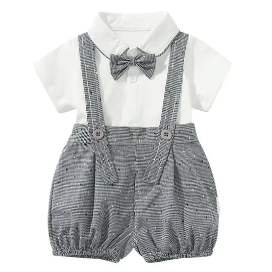 White-Grey Formal Wear Cotton 3pcs Baby Outfit