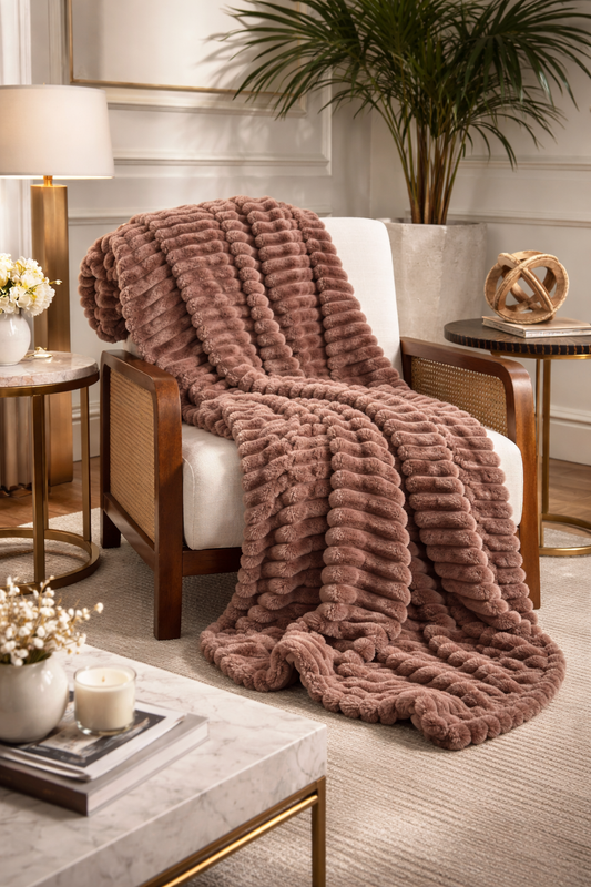 Brown Faux Rabbit Fur 50"X60" Throw Blanket