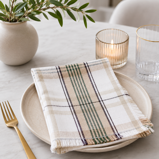 Rustic Plaid Fringe Cotton 20" Dinner Napkin