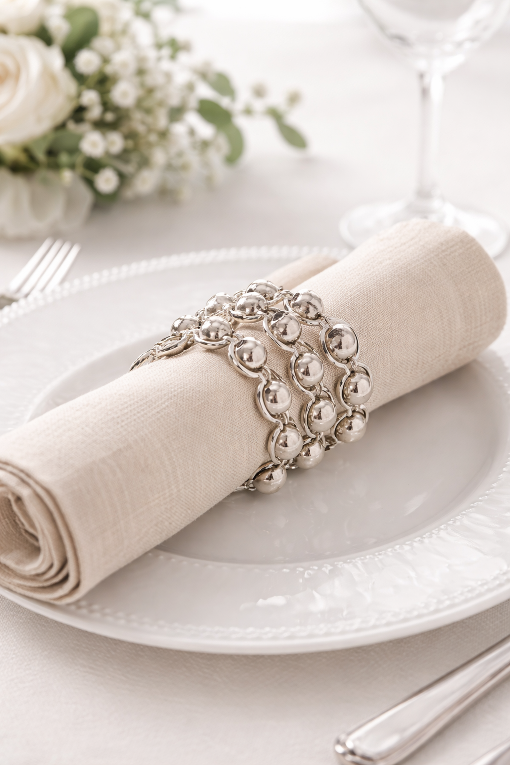 Silver 3-Link Design Napkin Ring