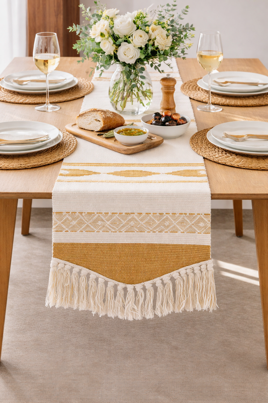 Mustard Natural Bond Cotton Blend Table Runner - 14x71 in