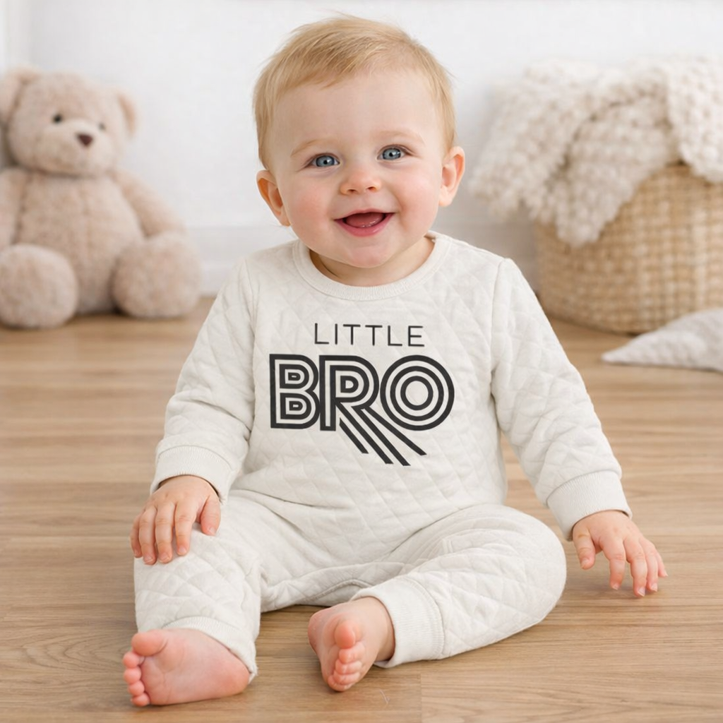 White-Black Little Bro Cotton Baby Romper