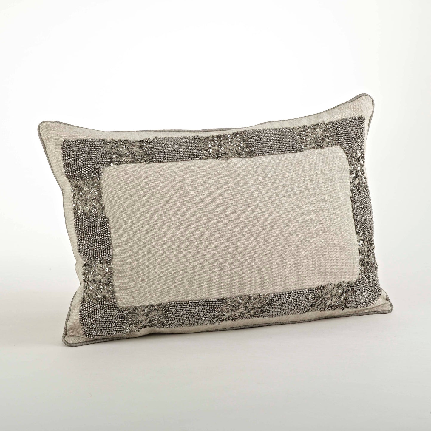 3151 - Hand Beaded Natural Down Filled 14"x20" Lumbar Throw Pillow