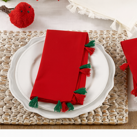 2310 - Cotton 20" Dinner Napkin with Red and Green Tassels