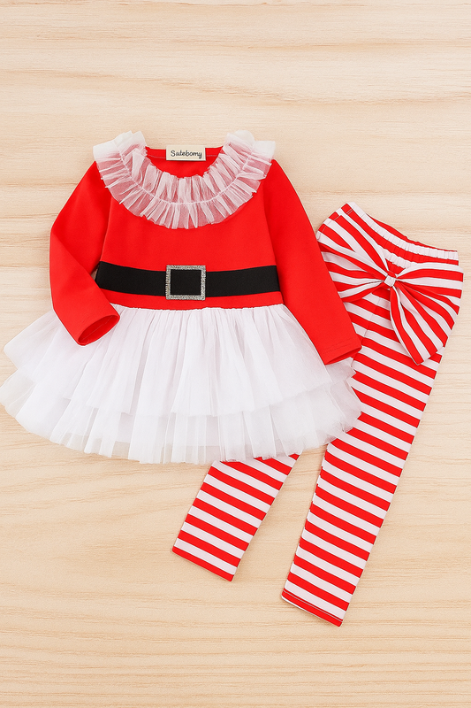 Red Ruffled Baby Christmas Dress and Pants