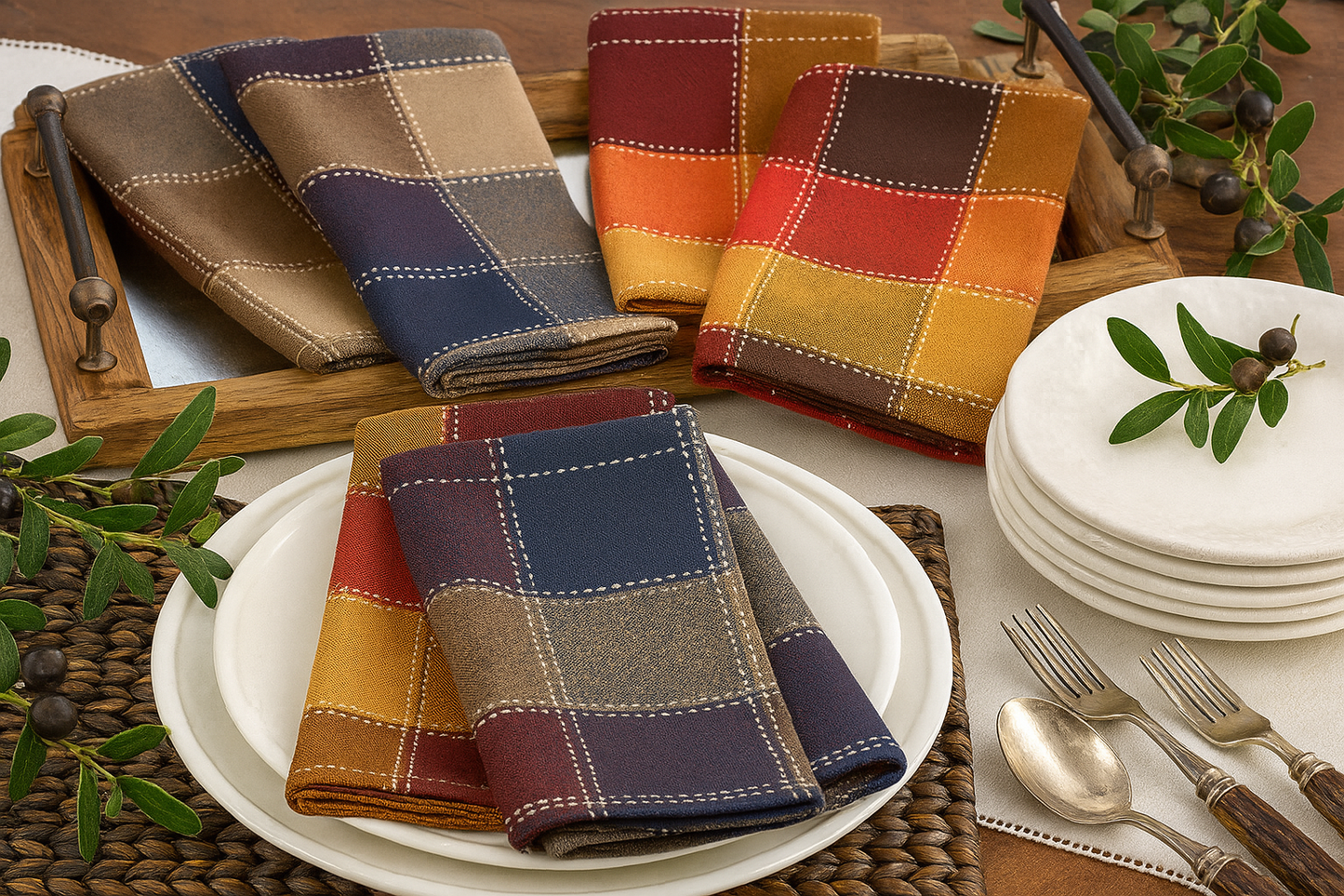 8571 - Stitched Plaid Cotton Blend 20" Dinner Napkin