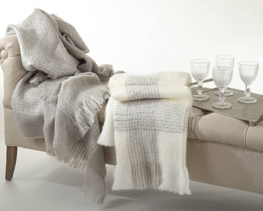 TH121 - Grey Classic Faux Mohair Striped 50x60 Inch Throw Blanket