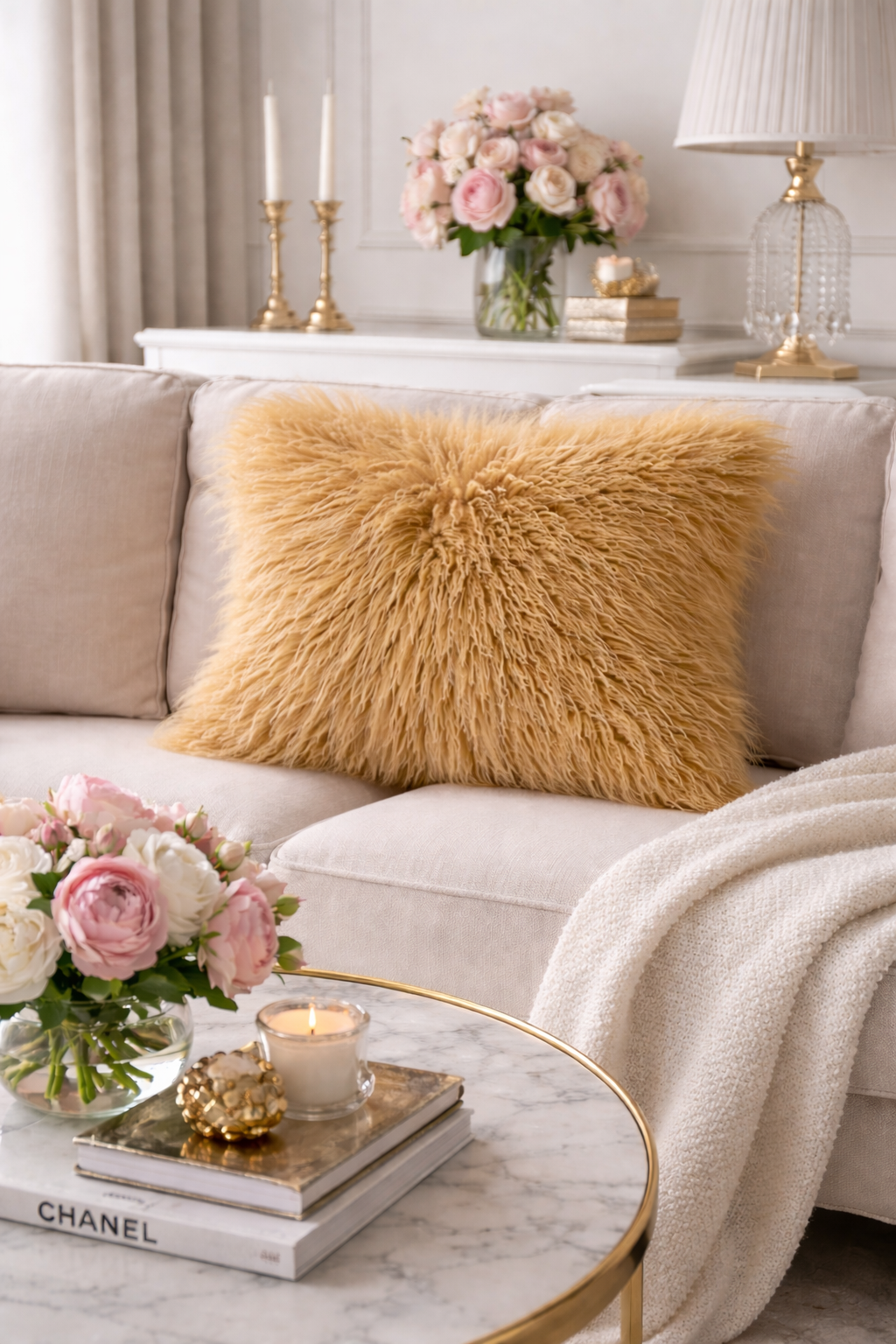 3564 - 20" Gold Mongolian Lamb Fur Throw Pillow