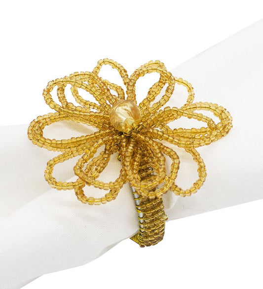 NR0076 - Gold Beaded Flower Napkin Ring