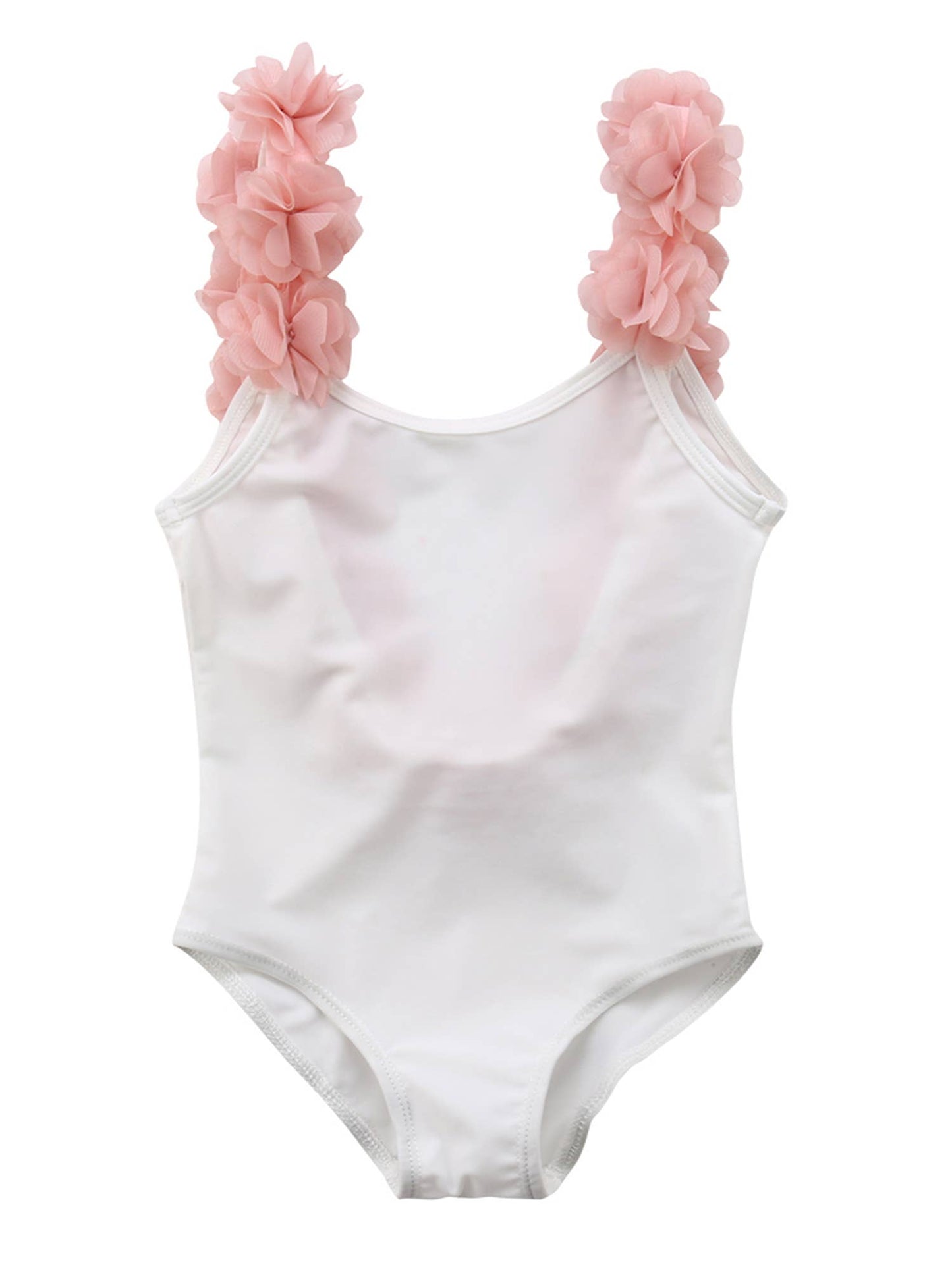3D Flower Straps Backless 1pcs White Little Girl Swimsuit