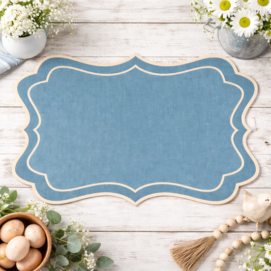 Ocean Blue Scalloped Contrast Stitch Reversible Placemat