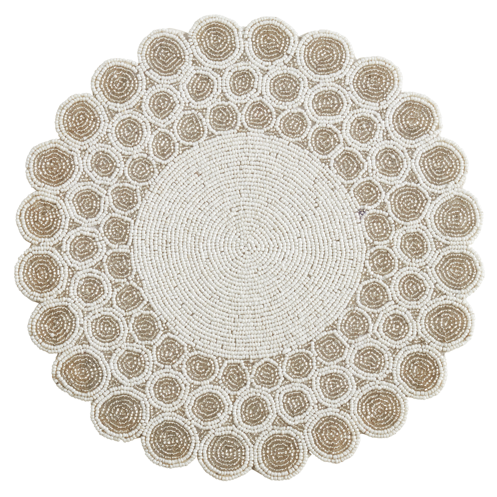 181 - Elegant 14" White Glass Bead Round Placemat