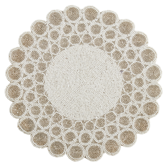 181 - Elegant 14" White Glass Bead Round Placemat