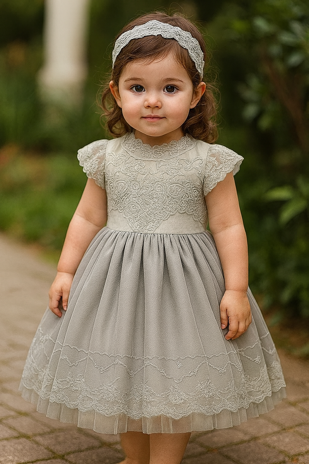 Gray Victorian Lace Little Girl Dress
