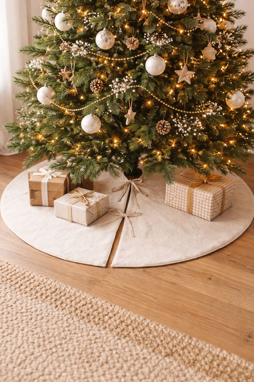 Classic Natural Linen Blend Christmas Tree Skirt - 56" Round