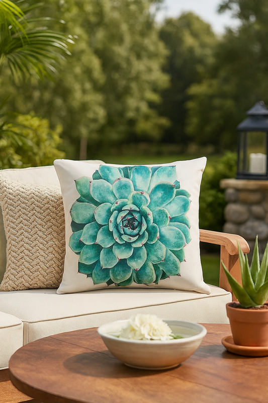 1880 - Succulent Print Outdoor 18" Filled Throw Pillow
