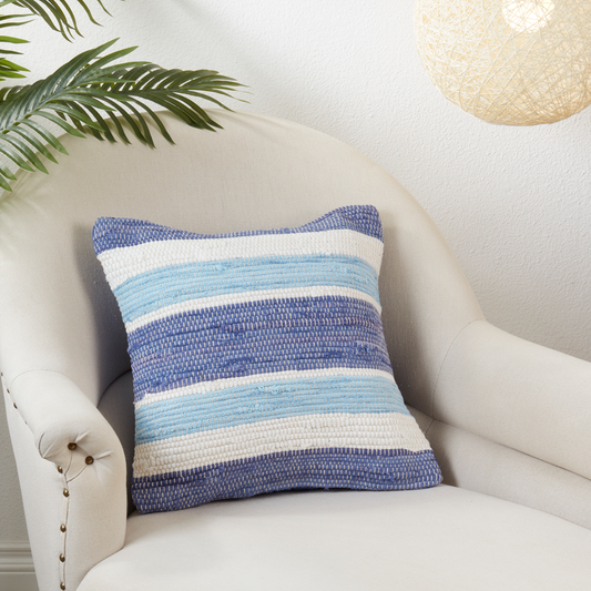 4867 - Blue Chindi Cotton Down-Filled 18" Throw Pillow