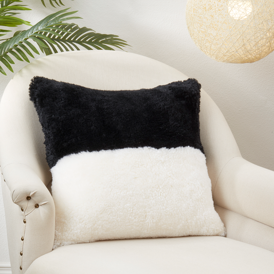 8033 - Black White Genuine Sheep Fur Down Filled 20" Throw Pillow