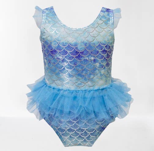 Blue Mermaid Tulle One-Piece Girl Swimsuit