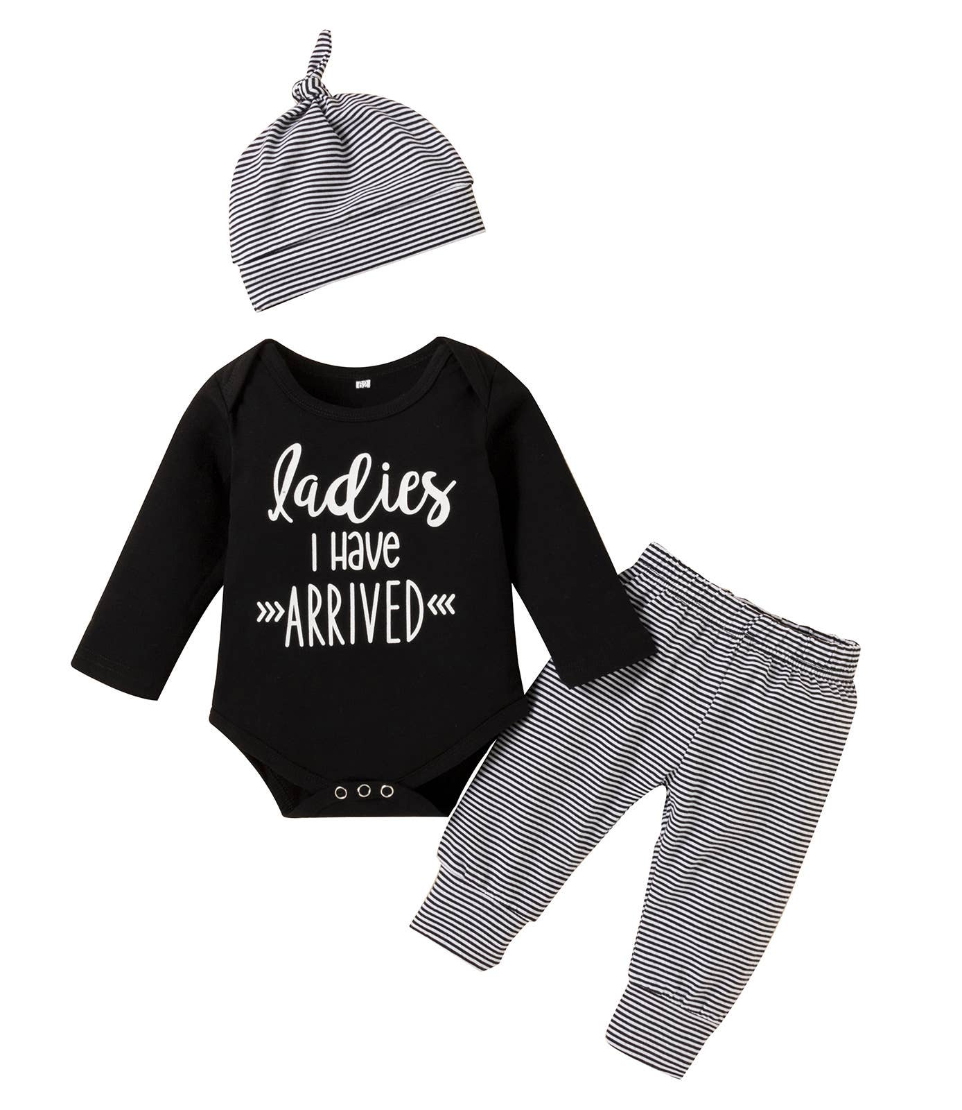 Black & Grey ladies I HAVE ARRIVED 3pcs Baby Outfit