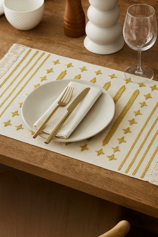 TBL0046 - Mustard Geometric Print Cotton Placemat - 14"x19"