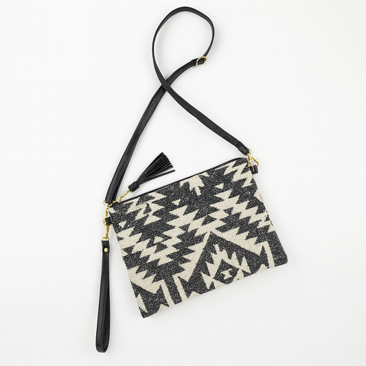 Black and White Western Print Crossbody Clutch Pouch