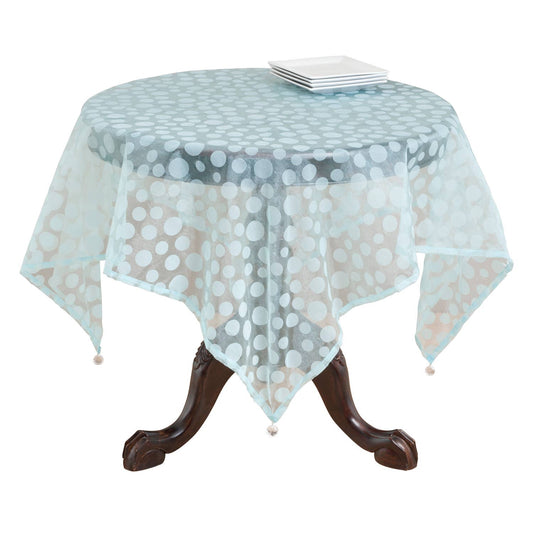 1893 - Aqua Flocked Dot Organza 54" Tablecloth with Acrylic balls