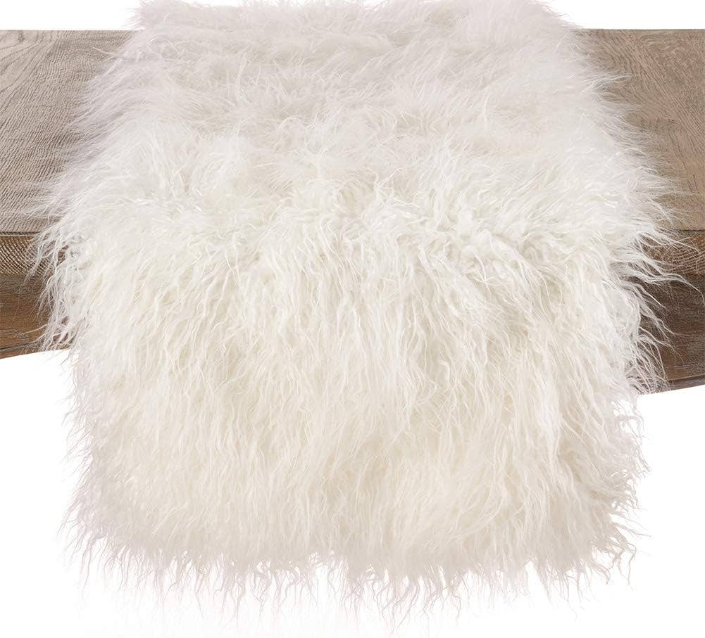 706 - Faux Mongolian Fur Ivory 16"x72" Table Runner