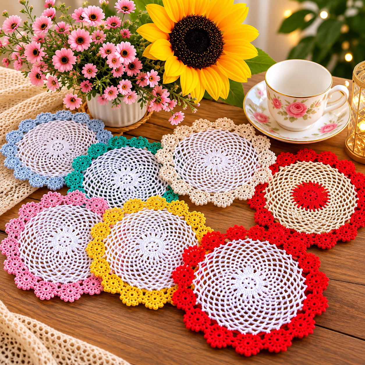 Handmade Two-Tone Floral Crochet Cotton 9-inch Round Doily