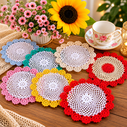 Handmade Two-Tone Floral Crochet Cotton 9-inch Round Doily