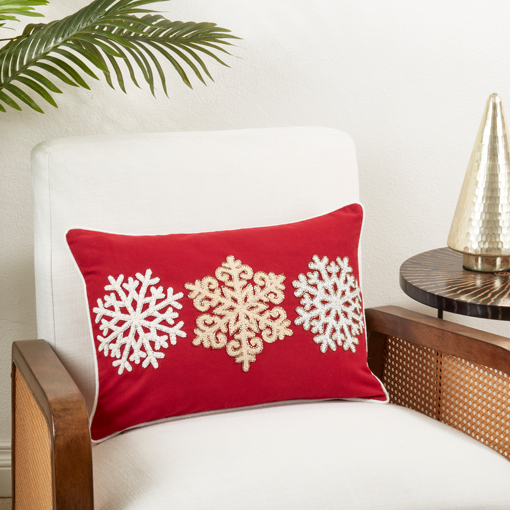 2381 - Red Embroidered Snowflakes Holiday Throw Pillow