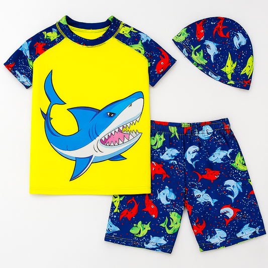 Yellow Shark 3pcs Boy Swimwear Set
