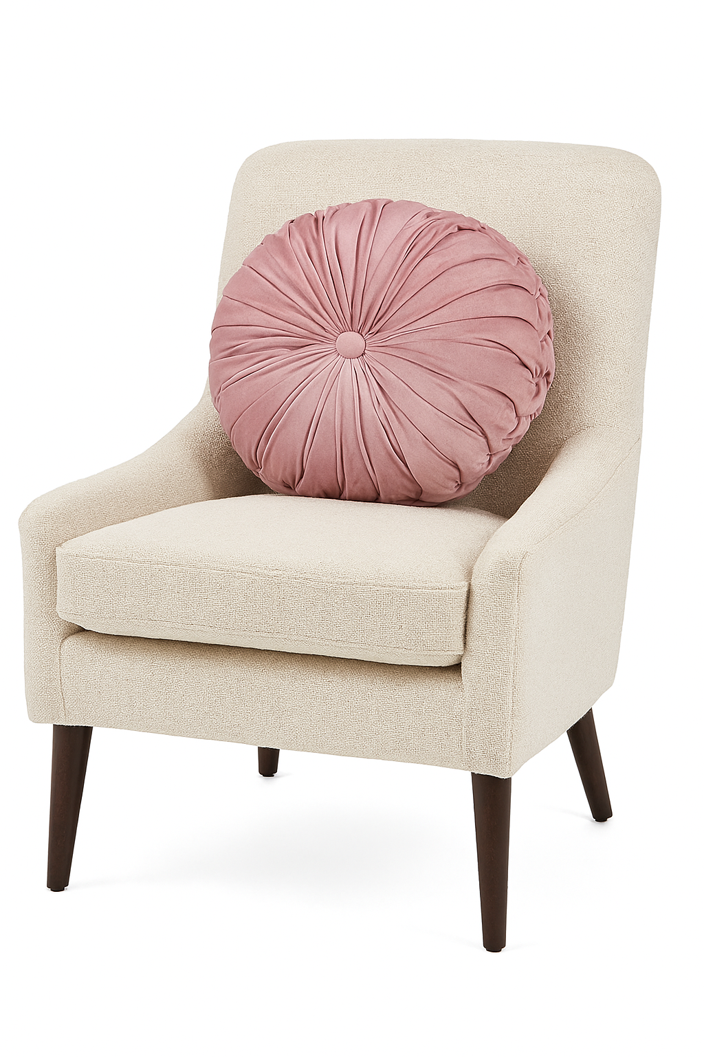 6005 - Blush Pink Velvet Pintucked Filled 14" Round Pillow