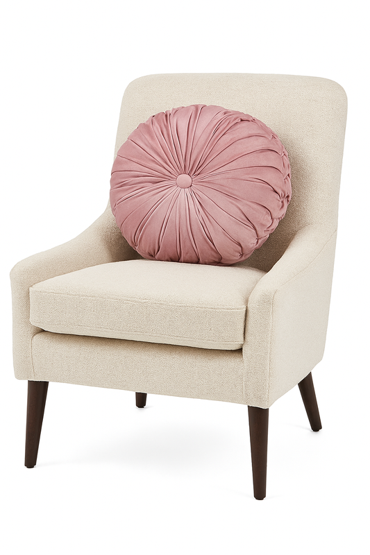 6005 - Blush Pink Velvet Pintucked Filled 14" Round Pillow