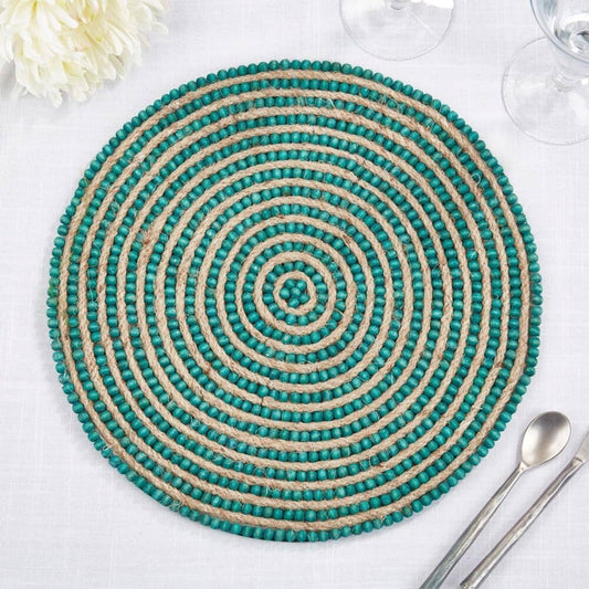 1600 - Turquoise Mango Wood Beaded 14" Placemat