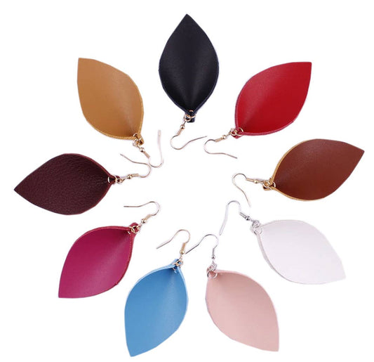 Handmade Leather Leaf Drop Earrings