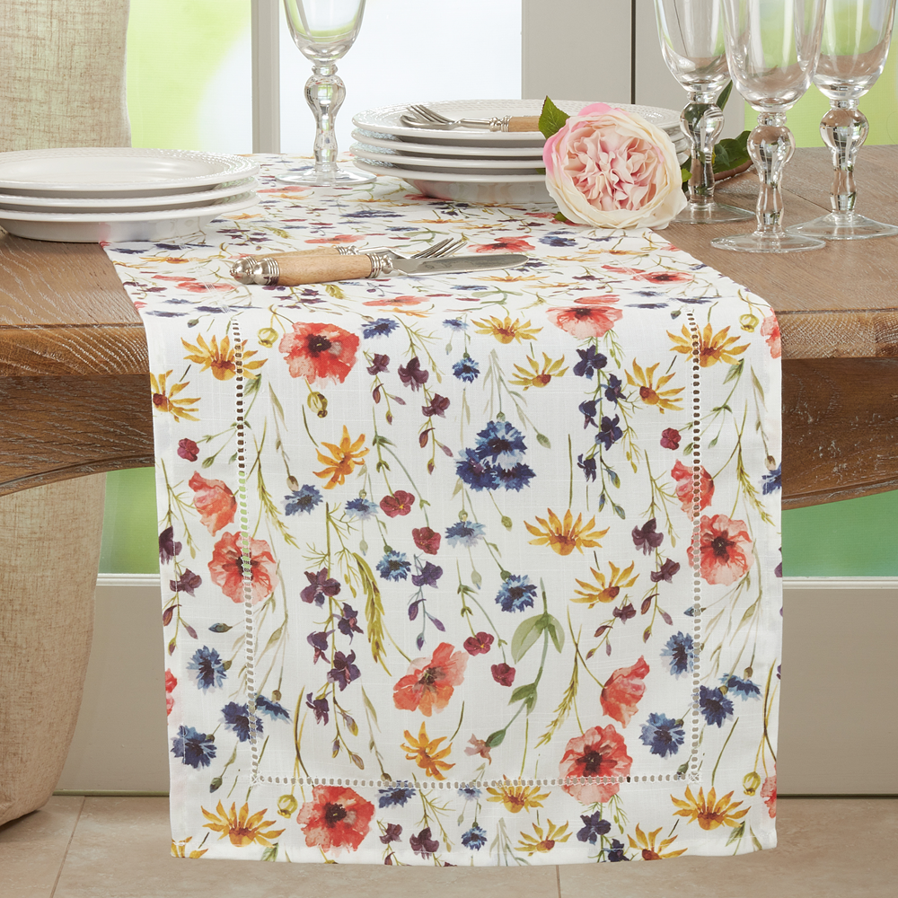 1629 - Multicolor Floral Hemstitch Table Runner