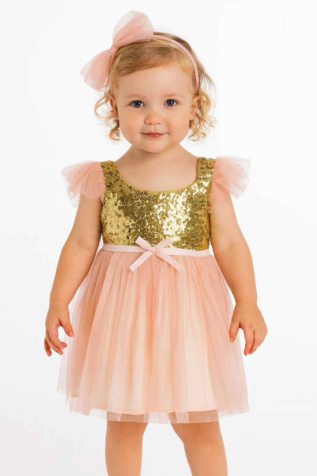 Pink Sequin Tulle Flower Dress