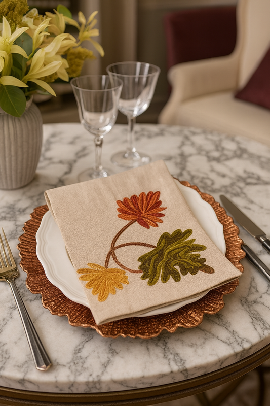 1067 - Embroidered Fall Leaf Cotton 20" Dinner Napkin