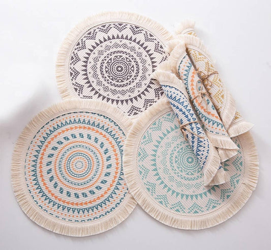 Boho Fringed 13-Inch Round Cotton Placemat