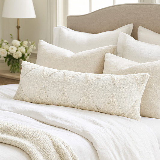 White Tufted Geometric Throw Pillow Cover - 14"x30"