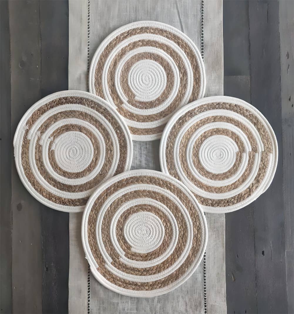 PM0035 - Water Hyacinth White Braided Woven Reversible Placemat